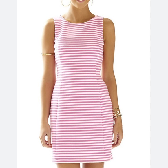 Lilly Pulitzer Whiting Hotty Pink Ottoman Stripe Cut Out Jersey Shift Dress XS - Picture 2 of 6